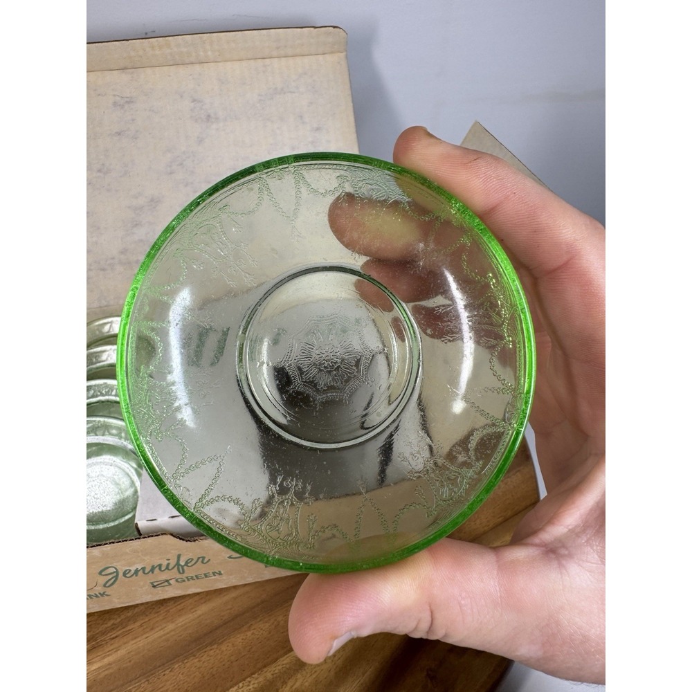 VTG Mosser Glass Miniatures depression, Jennifer #12 - Green Bowl Set - Picture 3 of 7